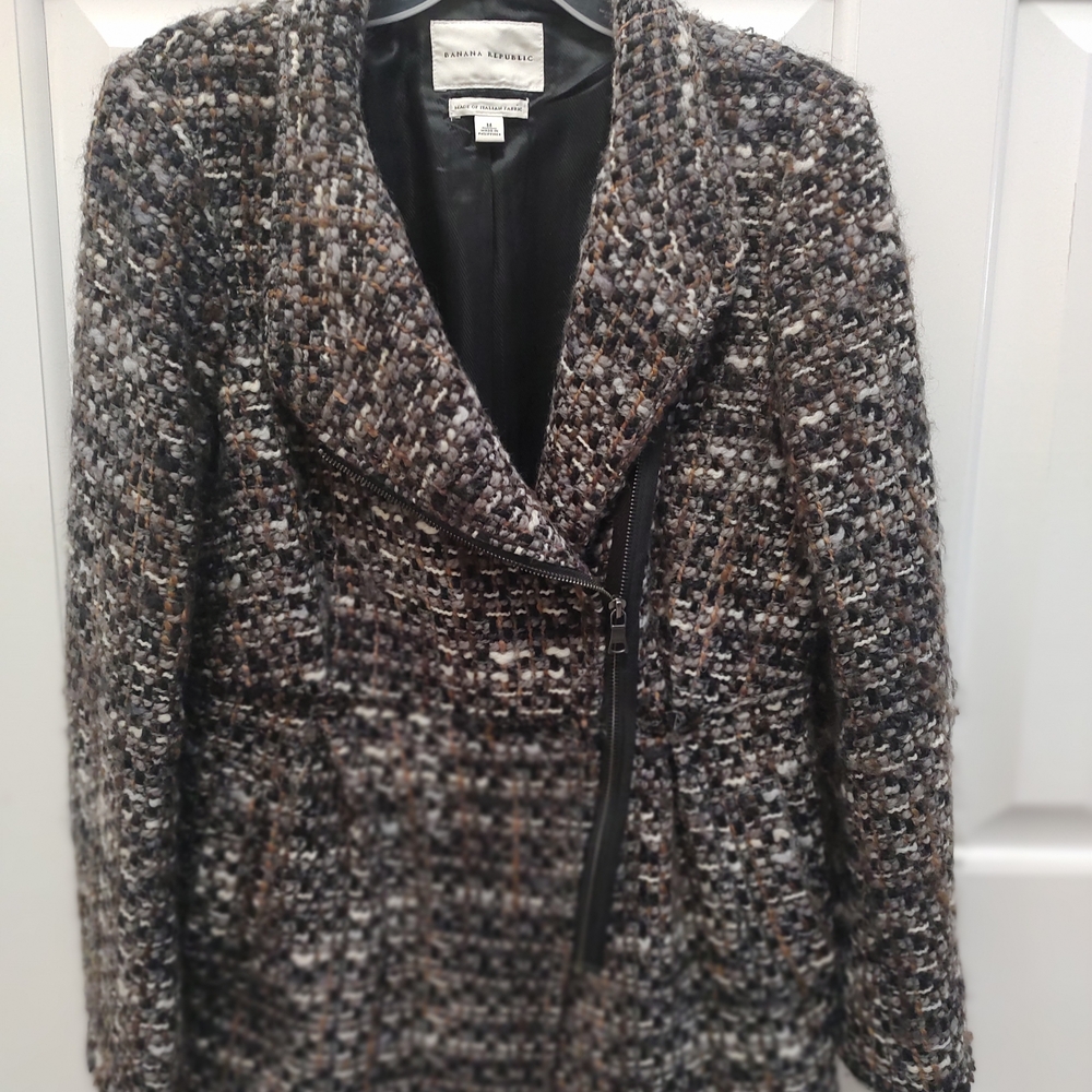 Banana Republic Women's Tweed Jacket - Black, Gray, and Brown